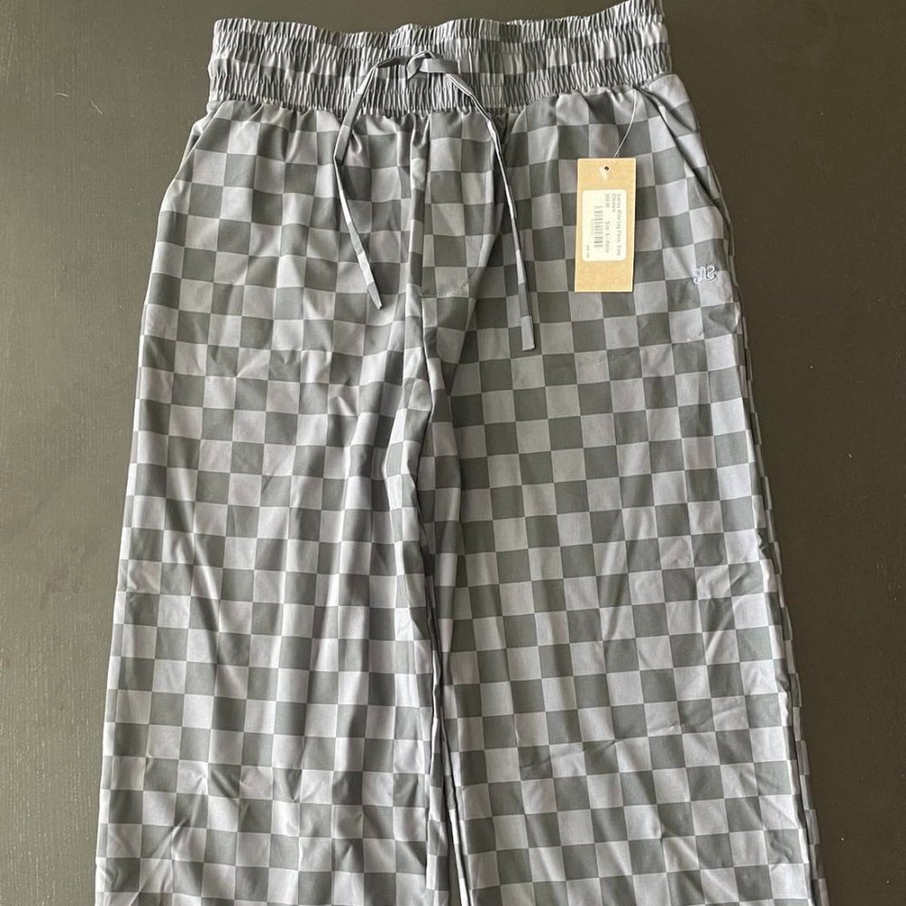 Albion Fit Audrey Wide Leg Pants, Slate Checkers, XS Petite Womens